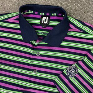 FootJoy Polo Shirt Men's Large Green Purple Navy Striped Golf performance